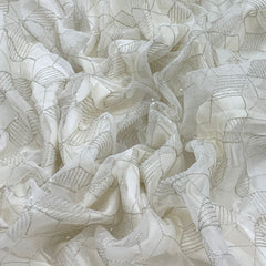 White Geometric Organza Sequins Thread Embroidery