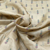 Natural Beige Floral Butti Tussar Silk Embroidery