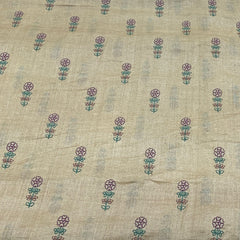 Natural Beige Floral Butti Tussar Silk Embroidery