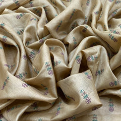 Natural Beige Floral Butti Tussar Silk Embroidery