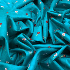 Firozi Blue Floral Butti Thread Tussar Silk Embroidery