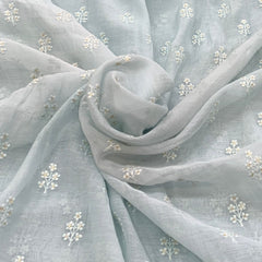 Baby Blue Mul Chanderi Sequins Thread Embroidery