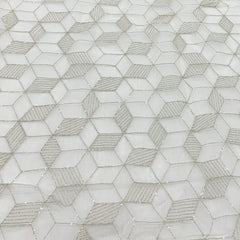 White Geometric Organza Sequins Thread Embroidery
