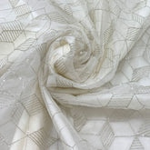 White Geometric Organza Sequins Thread Embroidery