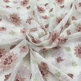 Off White Maroon Green Mul Chanderi Sequins Thread Embroidery