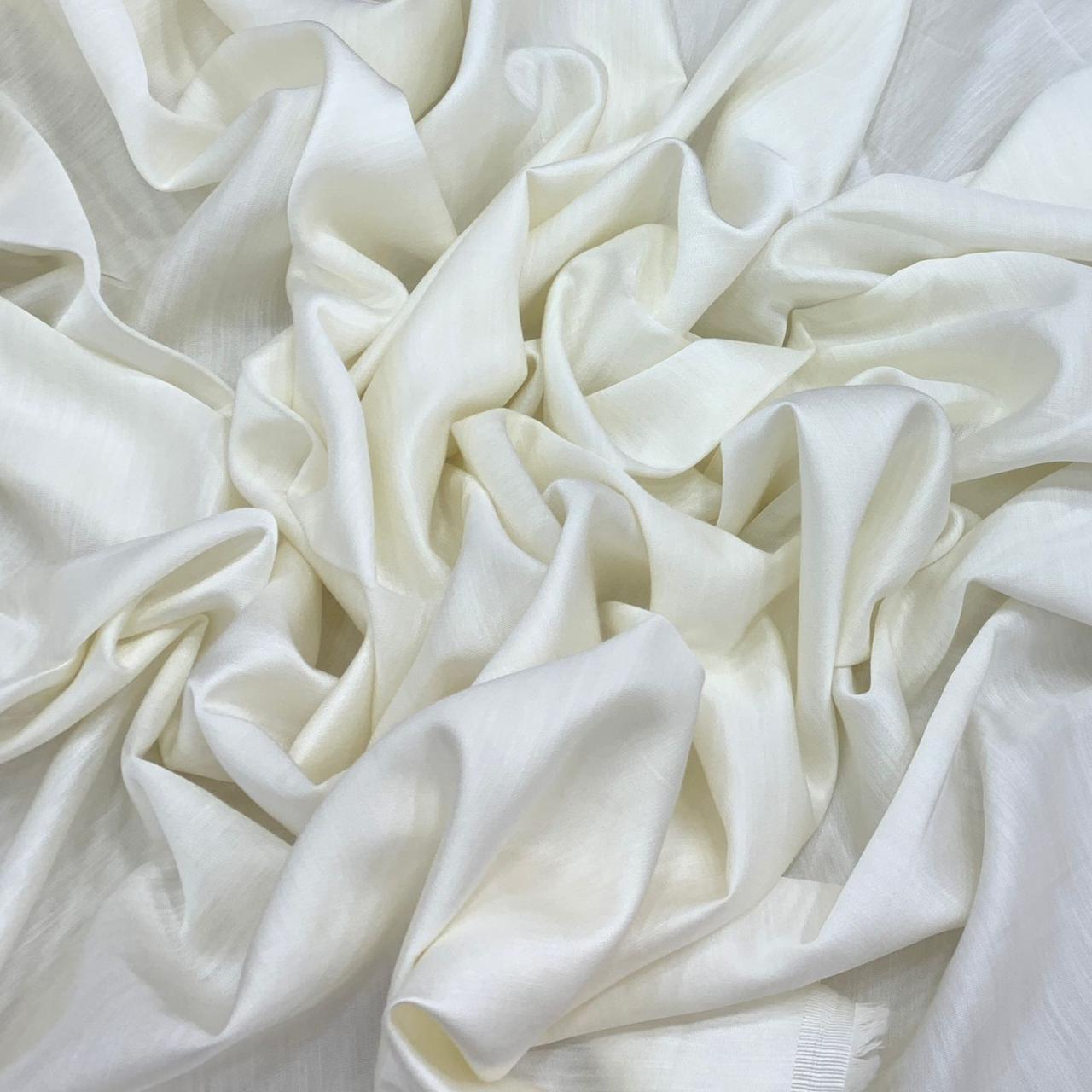 Off White Plain Satin Linen Fabric