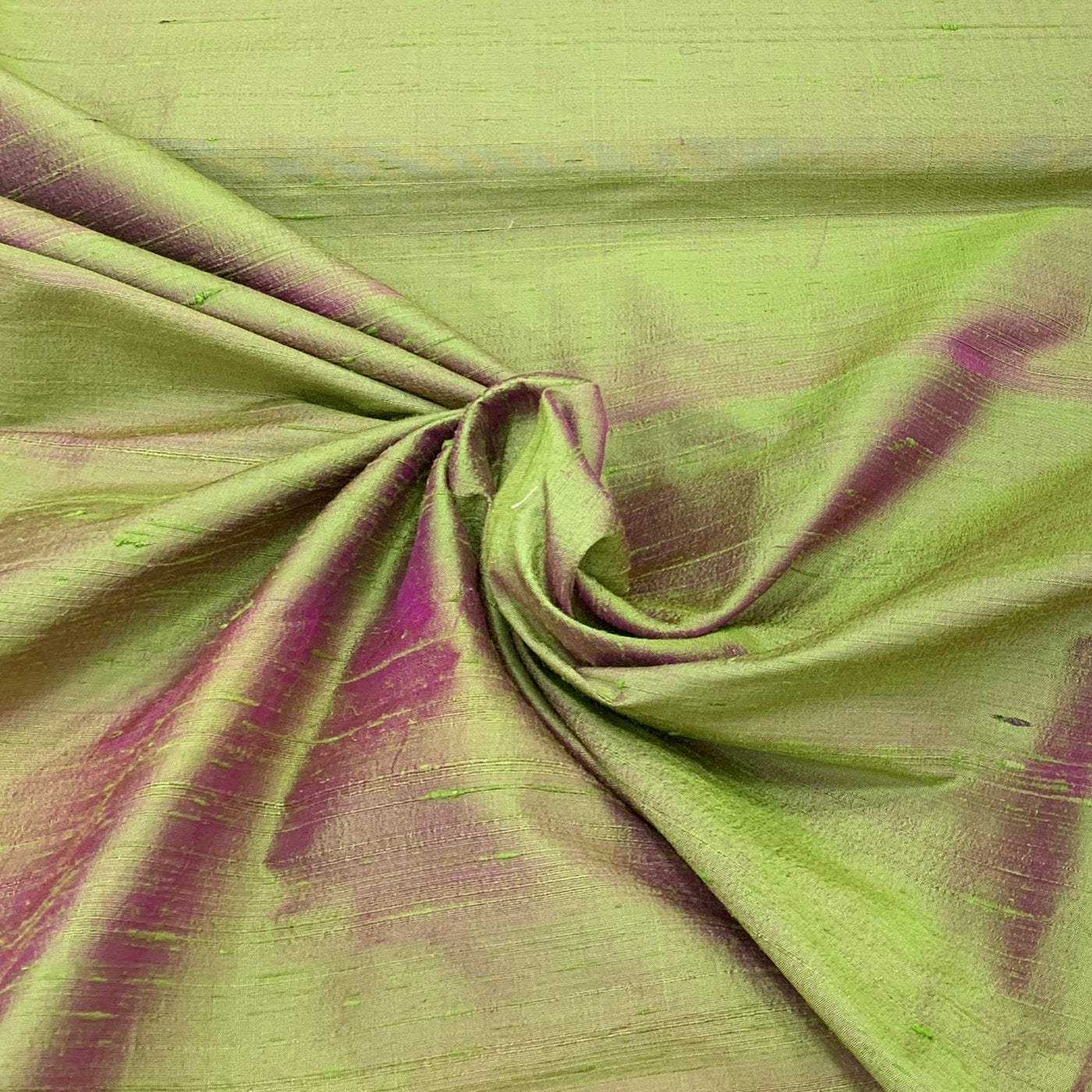 Green Pink Plain Raw Silk Fabric