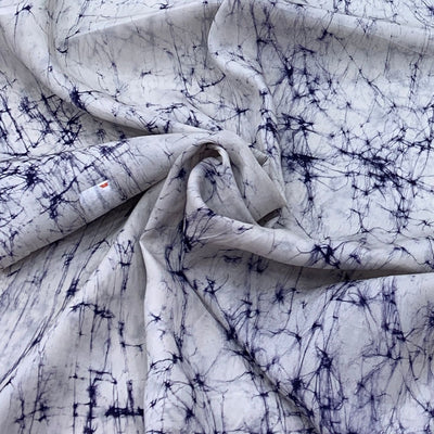 White With Blue Marble Design Crepe Printed Fabric