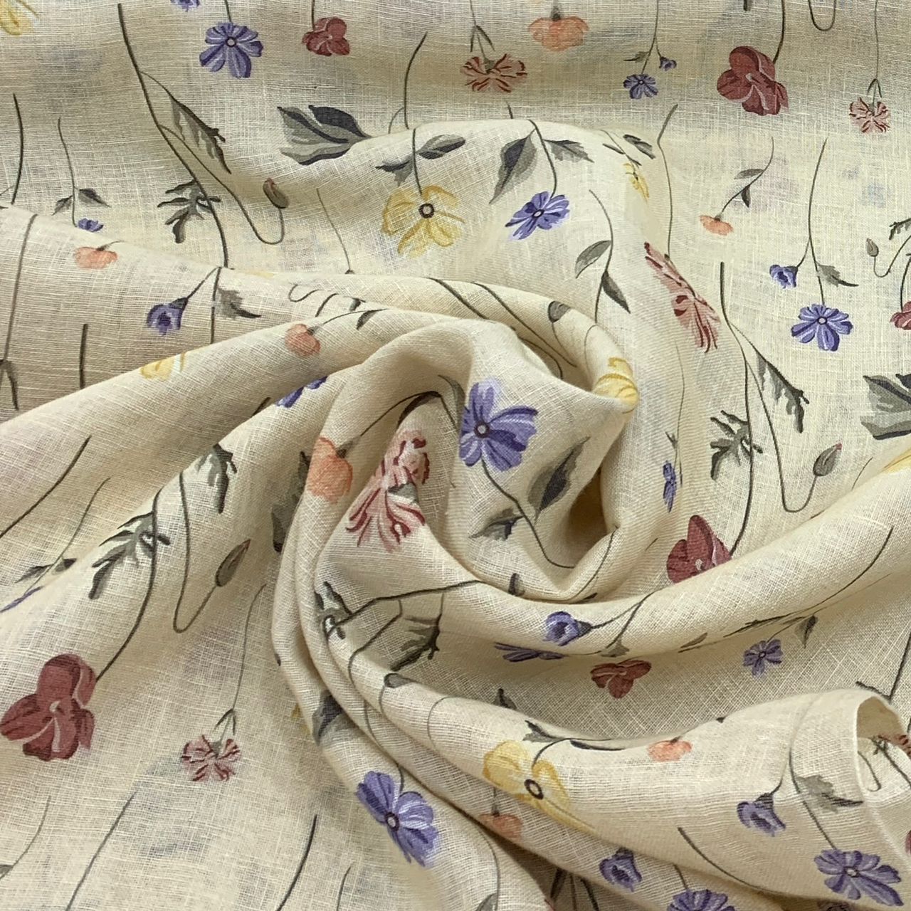Buy Beige Flower Design Linen Printed Fabric Online – Saroj Fabrics