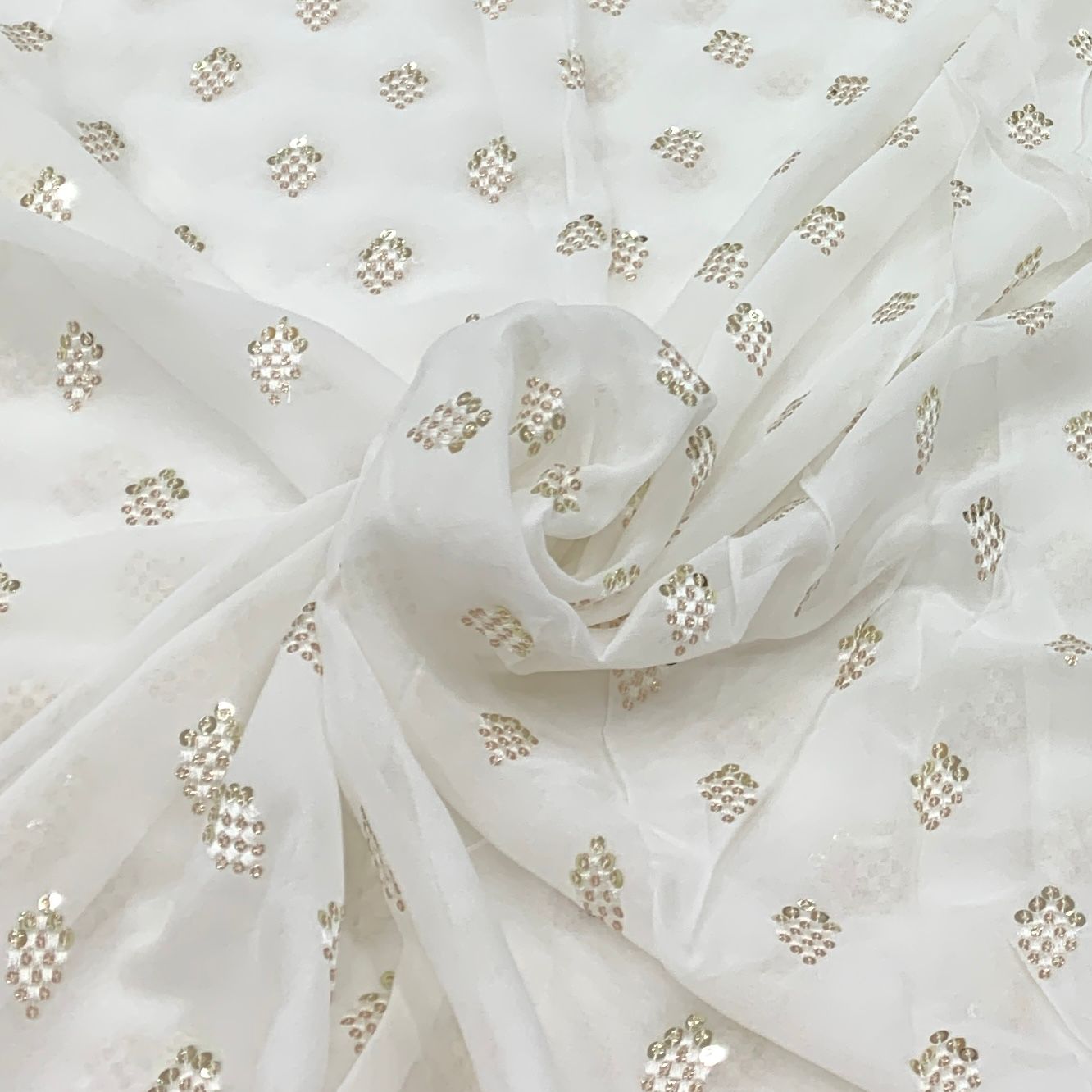 MEVE White Net Fabric with White Embroidery (2.5 Meters) 