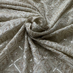 Natural Gold Sequins Zari Symmetrical Tissue Embroidery