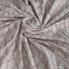 Pastel Pink Thread Mirror Work Slub Silk Embroidery