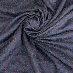 Navy Blue Jacquard Slub Silk Thread Embroidery