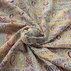 Yellow Printed Sequins Thread Organza Embroidery