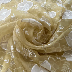Pale Yellow Floral Applique Pure Organza Embroidery