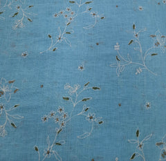 Sky Blue Floral Thread Linen Embroidery
