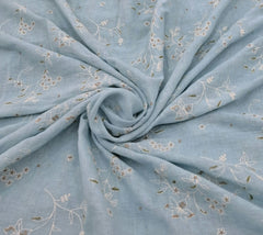 Sky Blue Floral Thread Linen Embroidery