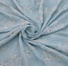 Sky Blue Floral Thread Linen Embroidery