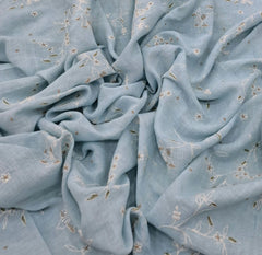 Sky Blue Floral Thread Linen Embroidery
