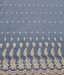 Blue White Linen Daman Cutwork Embroidery