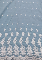 Pastel Blue White Linen Daman Cutwork Embroidery