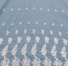 Pastel Blue White Linen Daman Cutwork Embroidery