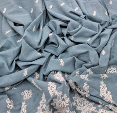 Pastel Blue White Linen Daman Cutwork Embroidery
