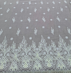 Mouse Grey White Linen Daman Cutwork Embroidery