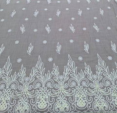 Mouse Grey White Linen Daman Cutwork Embroidery