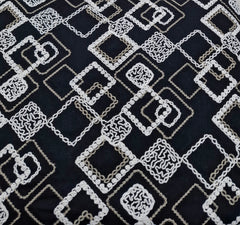 Black White Geometric Threadwork Linen Embroidery