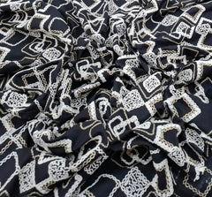 Black White Geometric Threadwork Linen Embroidery