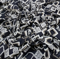 Black White Geometric Threadwork Linen Embroidery