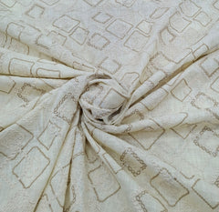 Off White Beige Geometric Threadwork Linen Embroidery