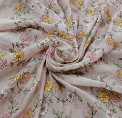 Light Pink Floral Multicolor Threadwork Jal Mul Chanderi Embroidery