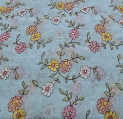 Light Blue Floral Multicolor Threadwork Jal Mul Chanderi Embroidery