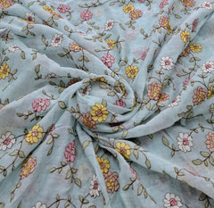 Light Blue Floral Multicolor Threadwork Jal Mul Chanderi Embroidery