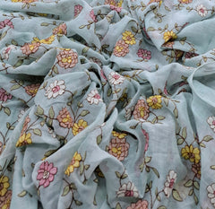 Light Blue Floral Multicolor Threadwork Jal Mul Chanderi Embroidery