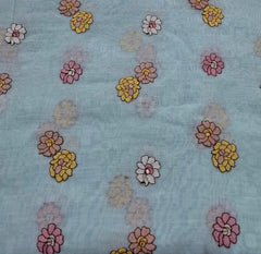 Light Blue Floral Multicolor Threadwork Butti Mul Chanderi Embroidery