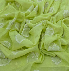 Light Lime Green Threadwork Butti Mul Chanderi Embroidery