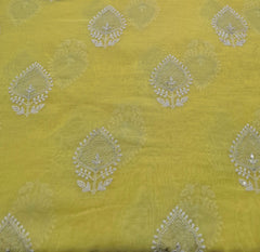 Bright Yellow Threadwork Butti Mul Chanderi Embroidery