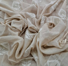 Beige Threadwork Butti Mul Chanderi Embroidery
