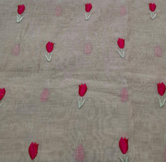 Beige Flower Threadwork Mul Chanderi Embroidery