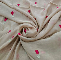 Beige Flower Threadwork Mul Chanderi Embroidery