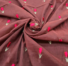 Rust Flower Threadwork Mul Chanderi Embroidery