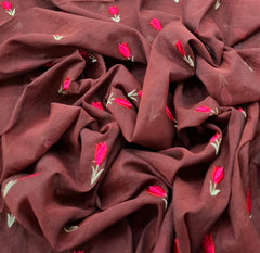Rust Flower Threadwork Mul Chanderi Embroidery