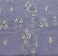 Lavender White Threadwork Butti Mul Chanderi Embroidery