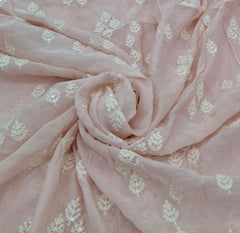 Baby Pink White Threadwork Butti Mul Chanderi Embroidery