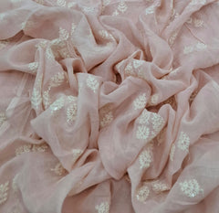 Baby Pink White Threadwork Butti Mul Chanderi Embroidery