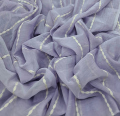 Lavender White Threadwork Stripes Mul Chanderi Embroidery