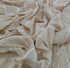 Beige White Threadwork Stripes Mul Chanderi Embroidery
